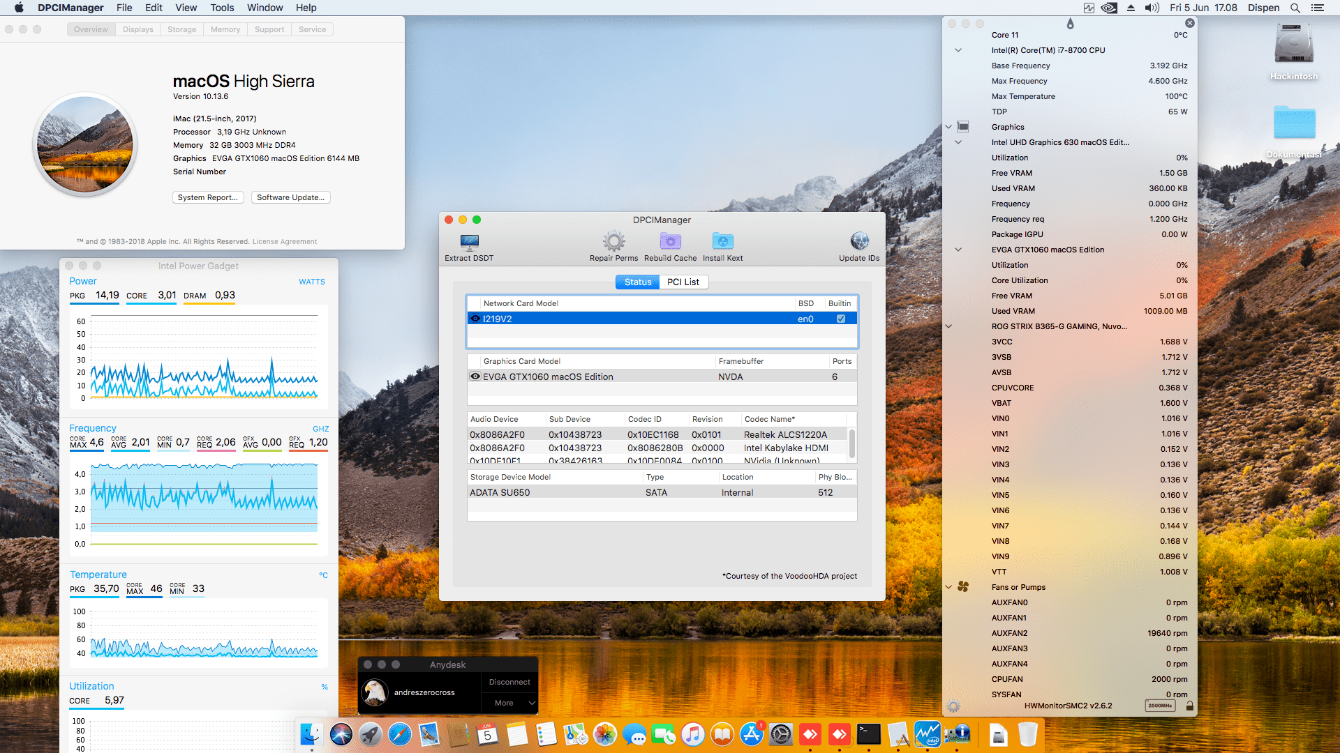 Success Hackintosh macOS High Sierra 10.13.6 Build 17G66 in Asus ROG Strix B365-G Gaming + Intel Core i7 8700 + EVGA Nvidia GTX 1060